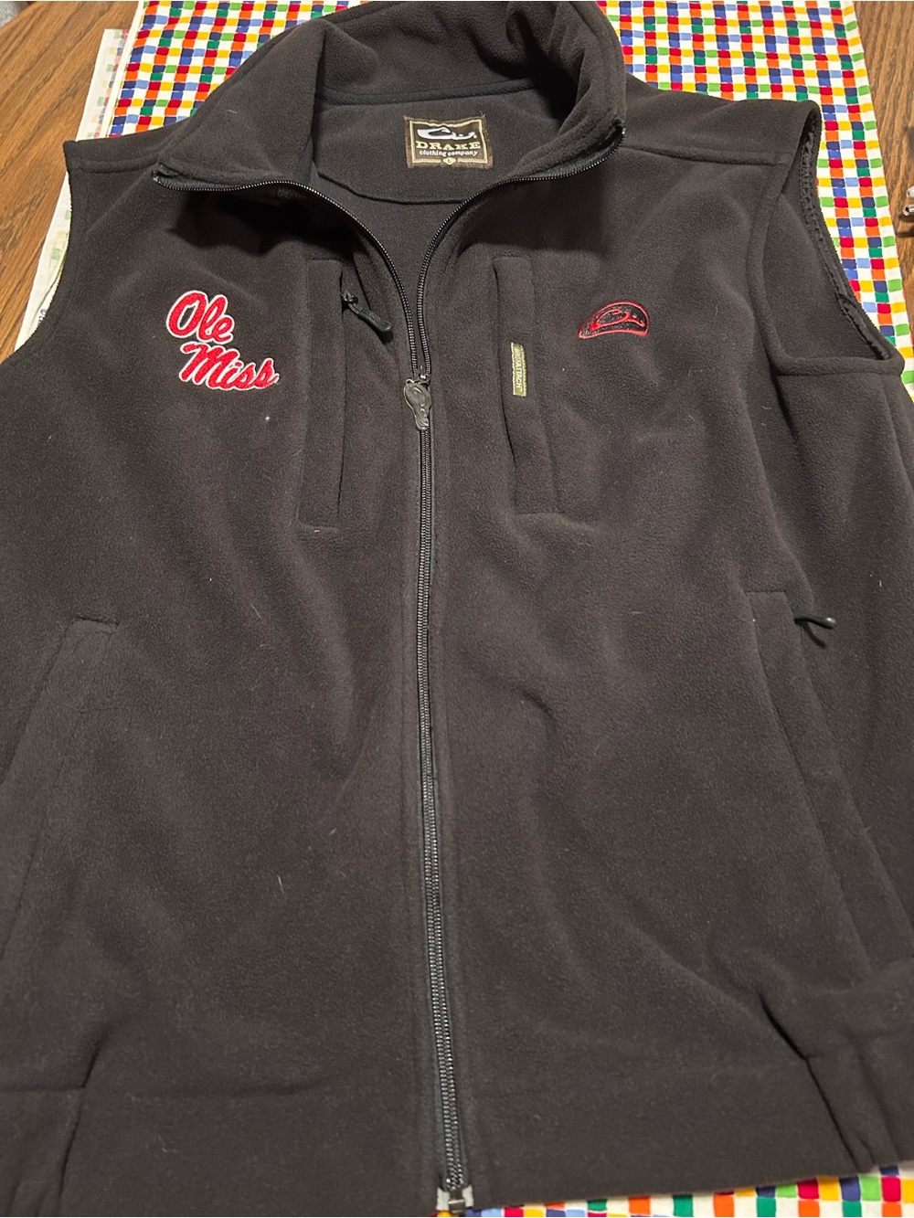 Drake Black Fleece Jacket with Red ole miss Embroidered Logo L